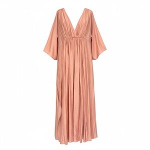 Anthropologie Pink Deep-V Cinched Waist Kaftan Dress One Size Silky Flowing Maxi